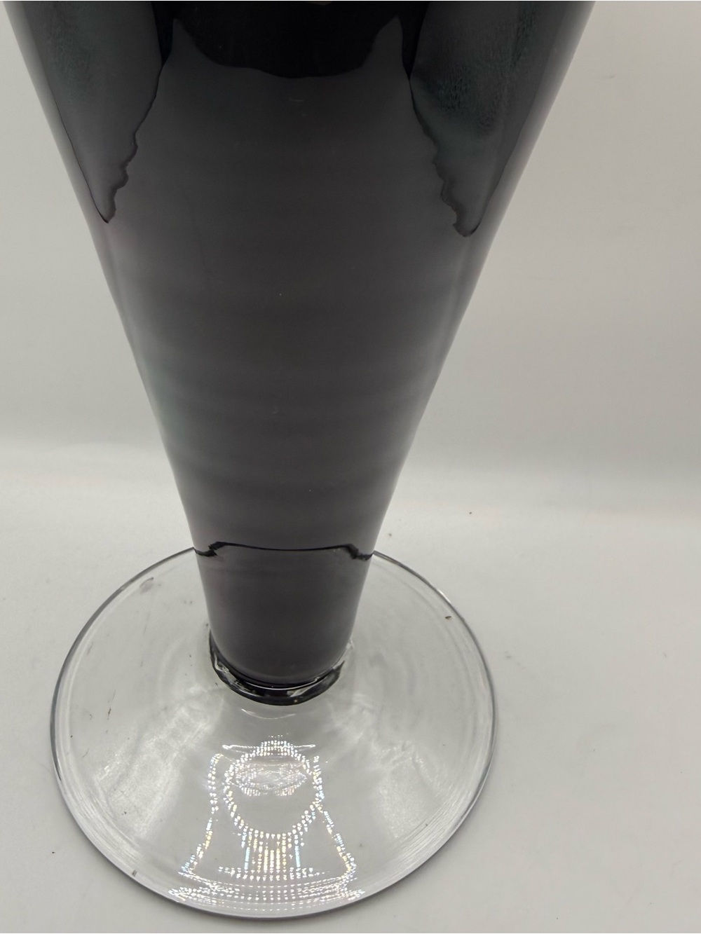 Blenko Urn Black Handblown Glass Vase with Clear Handles - Picture 8 of 16